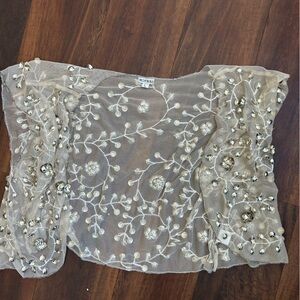 Moyna Sheer Fabric with White Floral Embroidery Bolero shrug vest